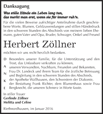 Traueranzeige von Herbert Zöllner von Super Sonntag SGH Mansf. Land