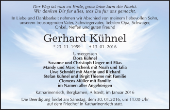 Traueranzeige von Gerhard Kühnel von Mitteldeutsche Zeitung Sangerhausen