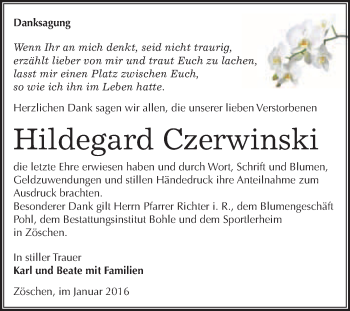 Traueranzeige von Hildegard Czerwinski von WVG - Wochenspiegel Merseburg