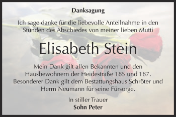 Traueranzeige von Elisabeth Stein von WVG - Wochenspiegel Dessau / Köthen