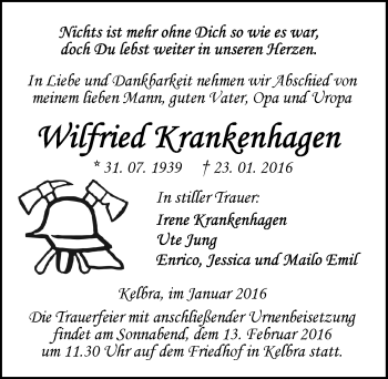 Traueranzeige von Wilfried Krankenhagen von Mitteldeutsche Zeitung Sangerhausen