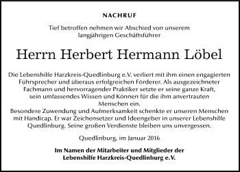 Traueranzeige von Herbert Hermann Löbel von Mitteldeutsche Zeitung Quedlinburg