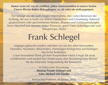 Traueranzeige von Frank Schlegel von Mitteldeutsche Zeitung Zeitz