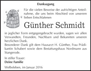 Traueranzeige von Günther Schmidt von Super Sonntag SGH Mansf. Land