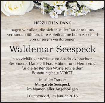 Traueranzeige von Waldemar Seespeck von Mitteldeutsche Zeitung Mansfelder Land