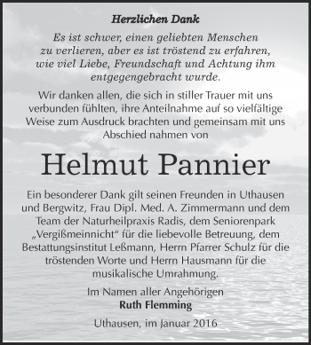 Traueranzeige von Helmut Pannier von WVG - Wochenspiegel Wittenberg