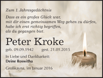 Traueranzeige von Peter Kroke von Mitteldeutsche Zeitung Merseburg/Querfurt
