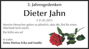 Traueranzeige von Dieter Jahn von WVG - Wochenspiegel Dessau / Köthen