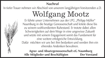Traueranzeige von Wolfgang Mootz von WVG - Wochenspiegel NMB / WSF / ZTZ