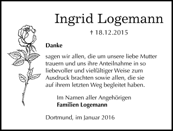 Traueranzeige von Ingrid Logemann von Mitteldeutsche Zeitung Mansfelder Land