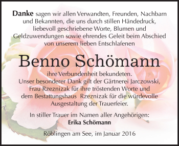 Traueranzeige von Benno Schömann von Mitteldeutsche Zeitung Mansfelder Land