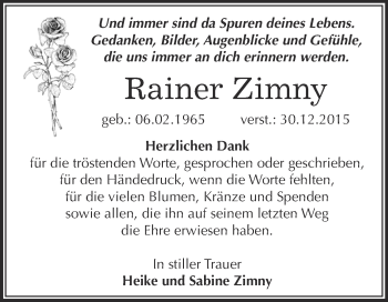 Traueranzeige von Rainer Zimny von Super Sonntag Zeitz