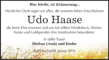 Traueranzeige von Udo Haase von WVG - Wochenspiegel Merseburg