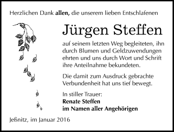 Traueranzeige von Jürgen Steffen von Mitteldeutsche Zeitung Bitterfeld