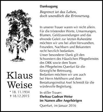 Traueranzeige von Klaus Weise von Mitteldeutsche Zeitung