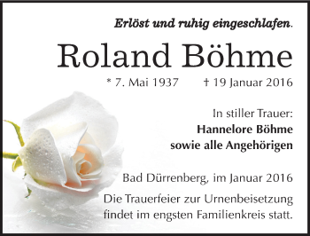 Traueranzeige von Roland Böhme von Mitteldeutsche Zeitung Merseburg/Querfurt