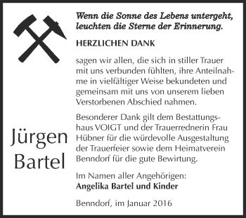 Traueranzeige von Jürgen Bartel von Super Sonntag SGH Mansf. Land