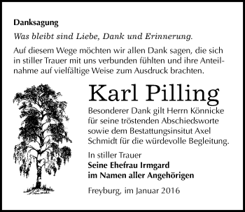 Traueranzeige von Karl Pilling von Mitteldeutsche Zeitung Naumburg/Nebra