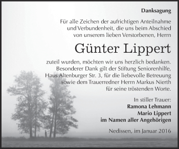 Traueranzeige von Günter Lippert von Super Sonntag Zeitz