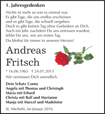 Traueranzeige von Andreas Fritsch von Mitteldeutsche Zeitung Merseburg/Querfurt