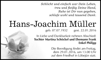 Traueranzeige von Hans-Joachim Müller von Mitteldeutsche Zeitung Halle/Saalkreis