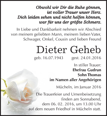 Traueranzeige von Dieter Geheb von Mitteldeutsche Zeitung Merseburg/Querfurt