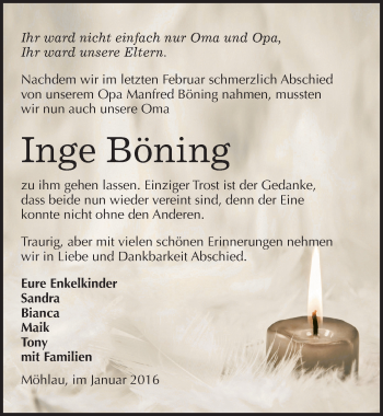 Traueranzeige von Inge Böning von Mitteldeutsche Zeitung Wittenberg