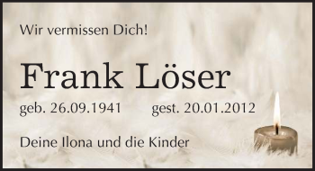 Traueranzeige von Frank Löser von Mitteldeutsche Zeitung Halle/Saalkreis