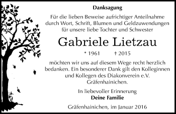 Traueranzeige von Gabriele Lietzau von Mitteldeutsche Zeitung Wittenberg
