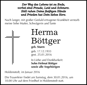 Traueranzeige von Herma Böttger von Mitteldeutsche Zeitung Sangerhausen