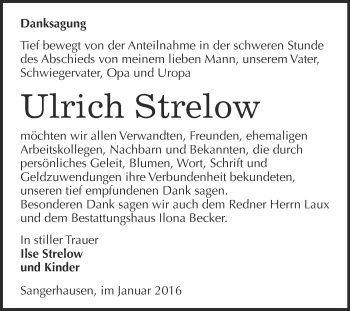 Traueranzeige von Ulrich Strelow von Super Sonntag SGH Mansf. Land