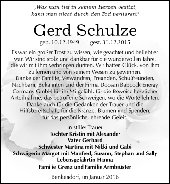 Traueranzeige von Gerd Schulze von Mitteldeutsche Zeitung Halle/Saalkreis