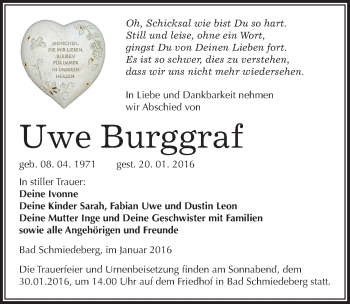 Traueranzeige von Uwe Burggraf von Mitteldeutsche Zeitung Wittenberg