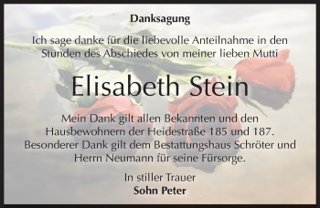 Traueranzeige von Elisabeth Stein von Mitteldeutsche Zeitung Dessau-Roßlau
