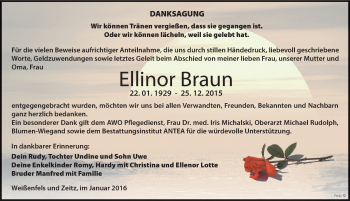 Traueranzeige von Ellinor Braun von Mitteldeutsche Zeitung Weißenfels