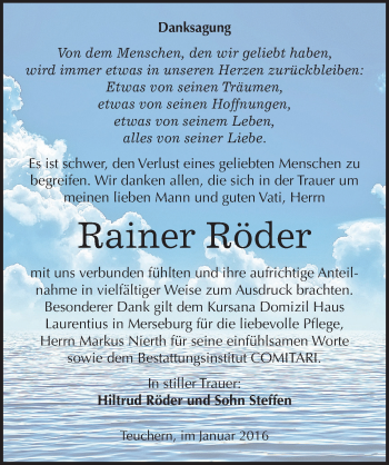 Traueranzeige von Rainer Röder von Mitteldeutsche Zeitung Weißenfels