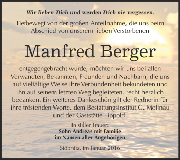 Traueranzeige von Manfred Berger von WVG - Wochenspiegel Merseburg
