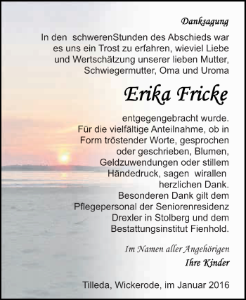 Traueranzeige von Erika Fricke von WVG - Wochenspiegel SGH