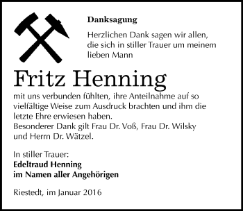 Traueranzeige von Fritz Henning von Mitteldeutsche Zeitung Sangerhausen