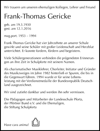 Traueranzeige von Frank-Thomas Gericke von Mitteldeutsche Zeitung Naumburg/Nebra
