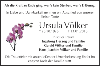 Traueranzeige von Ursula Völker von WVG - Wochenspiegel Dessau / Köthen