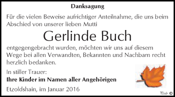 Traueranzeige von Gerlinde Buch von Super Sonntag Zeitz