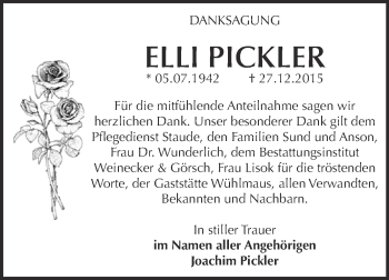 Traueranzeige von Elise Franke von Mitteldeutsche Zeitung Mansfelder Land