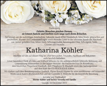 Traueranzeige von Katharina Köhler von WVG - Wochenspiegel Dessau / Köthen
