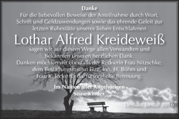 Traueranzeige von Lothar Alfred Kreideweiß von WVG - Wochenspiegel Dessau / Köthen