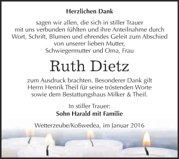 Traueranzeige von Ruth Dietz von Super Sonntag Zeitz