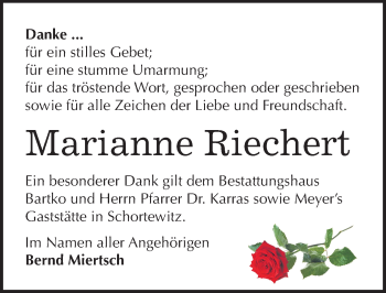 Traueranzeige von Marianne Riechert von Mitteldeutsche Zeitung Köthen