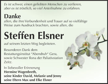 Traueranzeige von Steffen Elsner von Super Sonntag Zeitz
