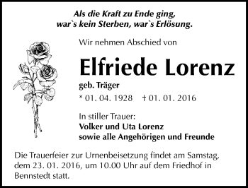 Traueranzeige von Elfriede Lorenz von Mitteldeutsche Zeitung Halle/Saalkreis