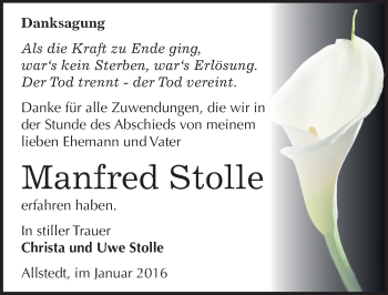 Traueranzeige von Manfred Stolle von Mitteldeutsche Zeitung Sangerhausen